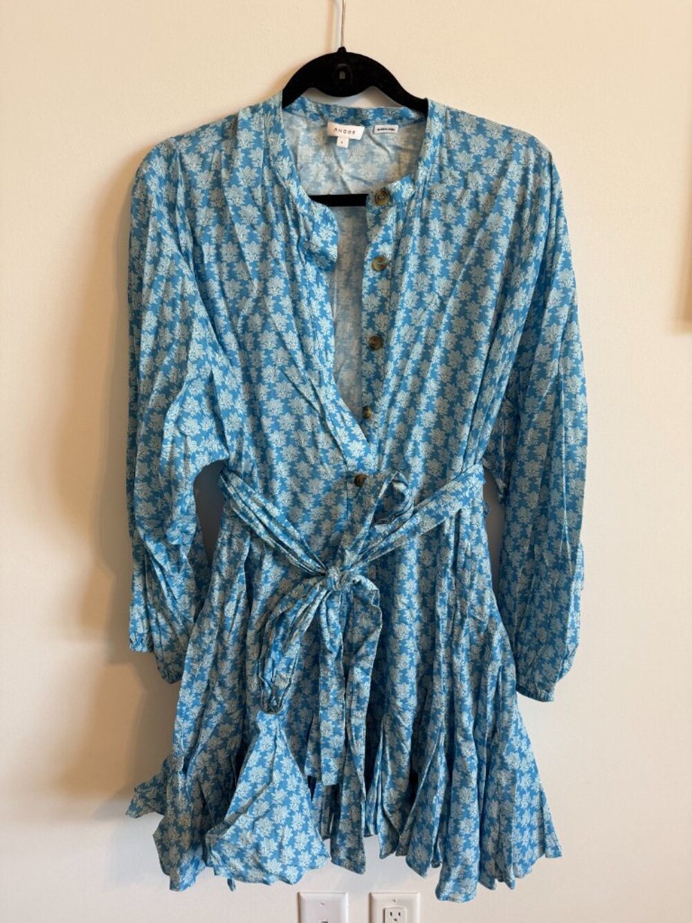 Rhode Ella Dress - Blue Floral Block Print Tiered Mini, L